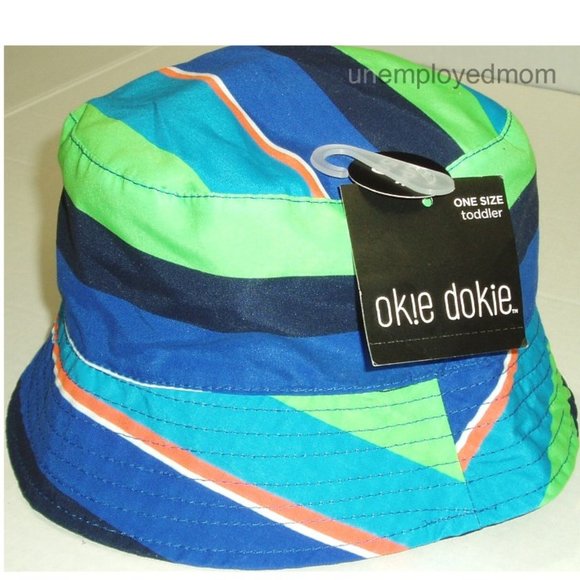Toddler Stripe Blue Green Bucket Hat Sun Summer - Picture 3 of 6